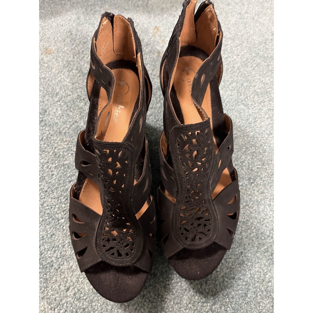 Earthies Campora Black Nubuck Wedge Heels Size 9